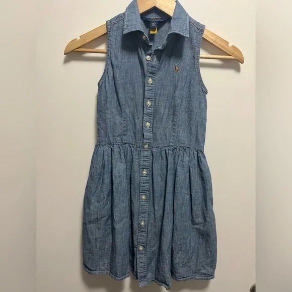 Polo Ralph Lauren Girls Denim Sleeveless Dress Size 7 - Picture 1 of 6